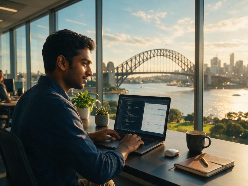South Indian graduate working in a modern Sydney office